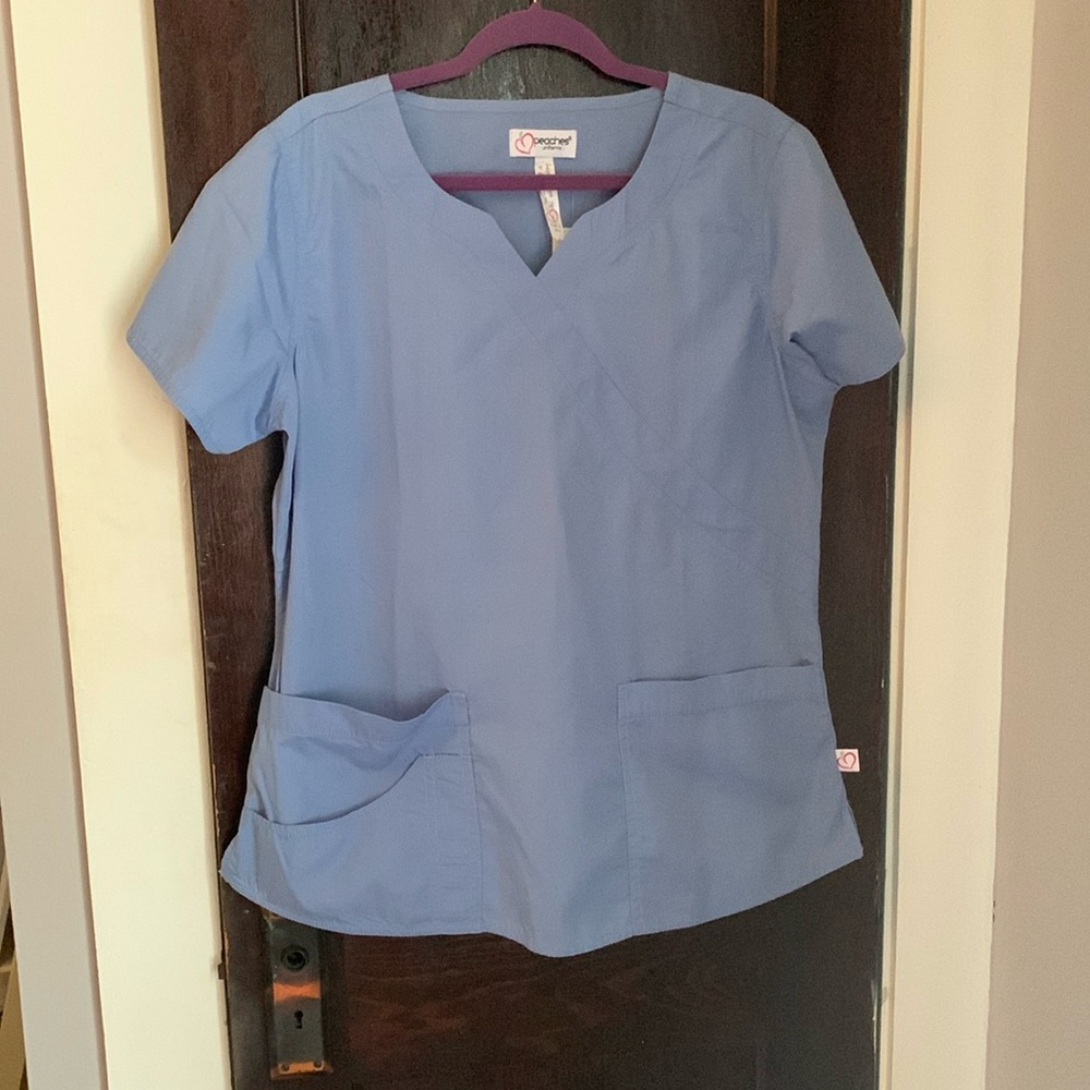 Scrub Top, By Peaches , Blue, Brand New, Large